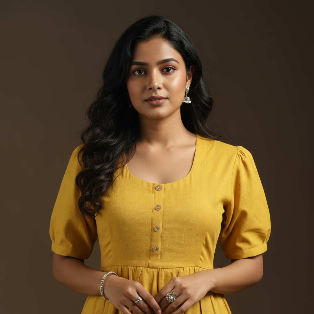 Yellow - flex cotton tiered plain dress 10 - handcrafted