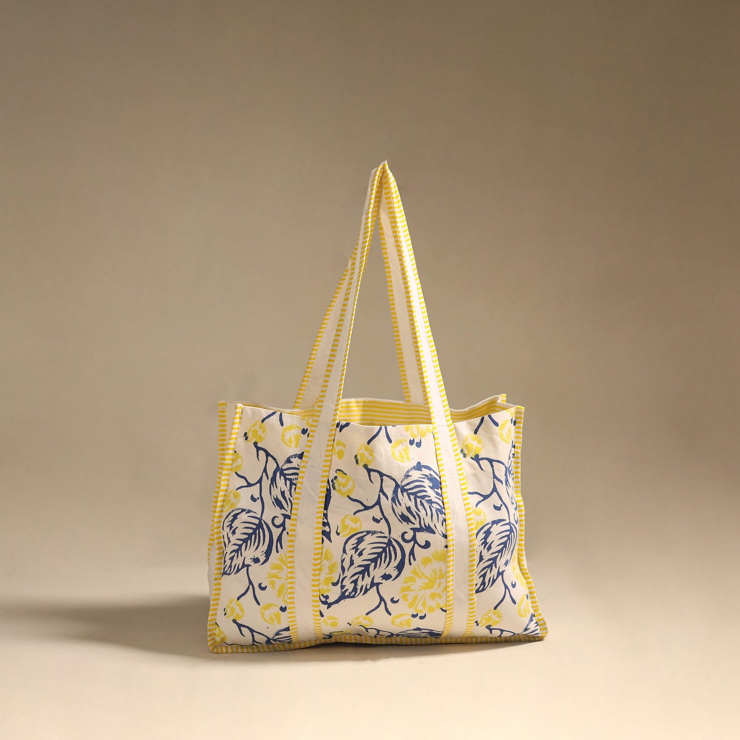 Yellow - floral hand tote bag 03 - handcrafted
