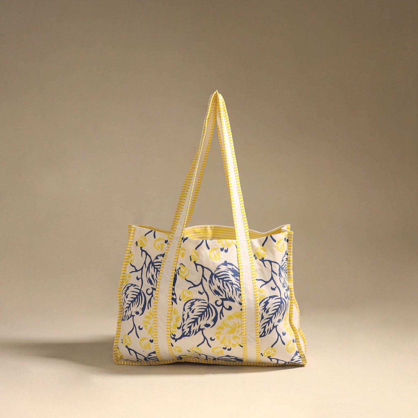 Yellow - floral hand tote bag 03 - handcrafted