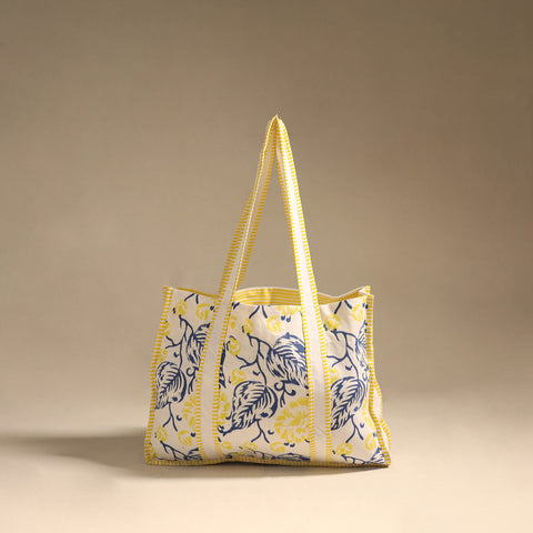 Yellow - floral hand tote bag 03 - handcrafted