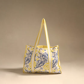Yellow - floral hand tote bag 03 - handcrafted