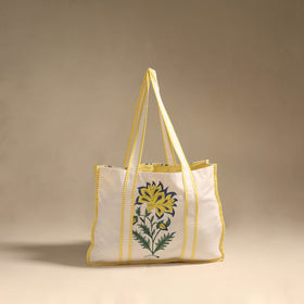 Yellow - floral hand tote bag 03 - handcrafted