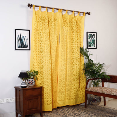 Flower Cutwork Cotton Barmer Applique Door Curtain