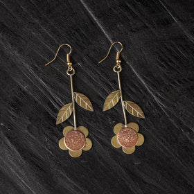 Flower & leaf - dokra brass handcrafted dangle earrings 06