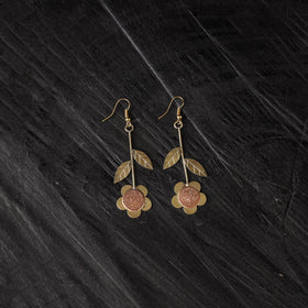Flower & leaf - dokra brass handcrafted dangle earrings 06