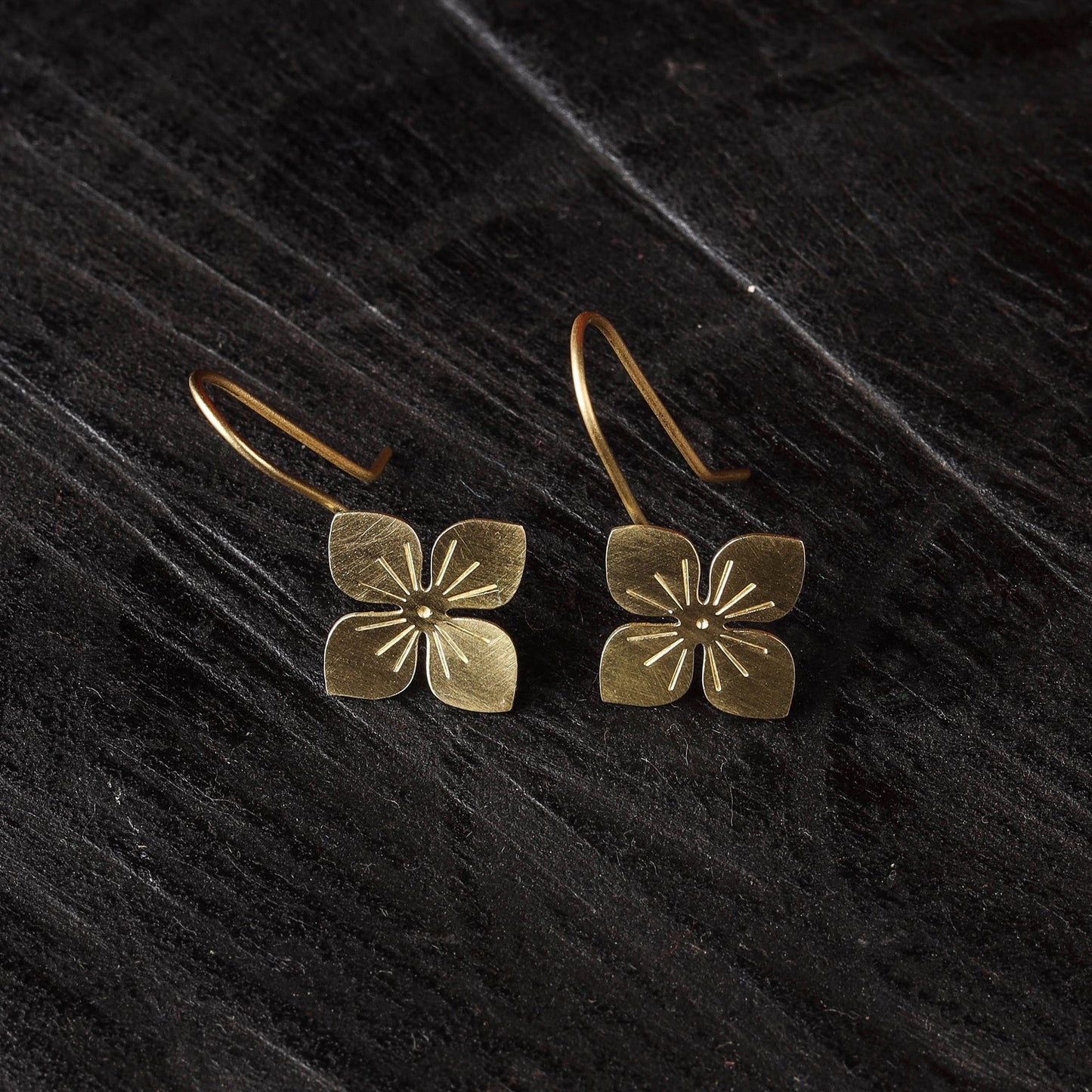 Flower petals - dokra brass handcrafted hook earrings 04