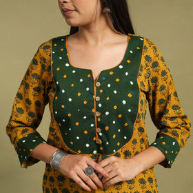 Fusion Mul Cotton Straight Yellow Ajrakh Kurta for Women