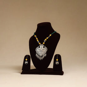 Yellow - german silver beaded necklace set 05 - handcrafted