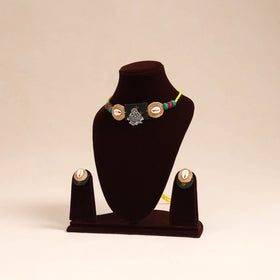Yellow - german silver jute & fabart necklace set 64