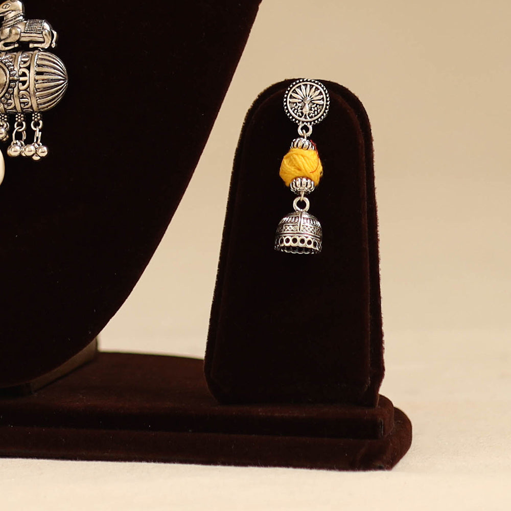 Yellow - german silver necklace set with thread beads 01