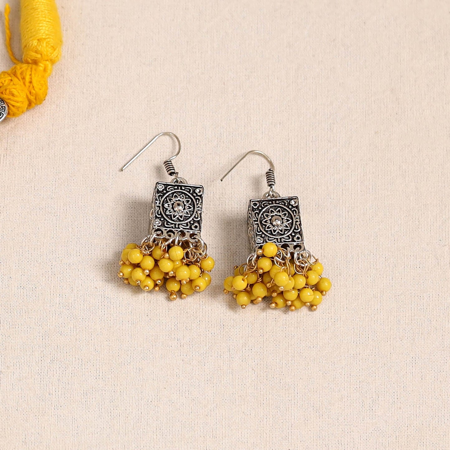 Yellow - german silver thread beads necklace set 05