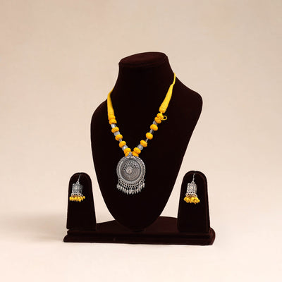 Yellow - german silver thread beads necklace set 05
