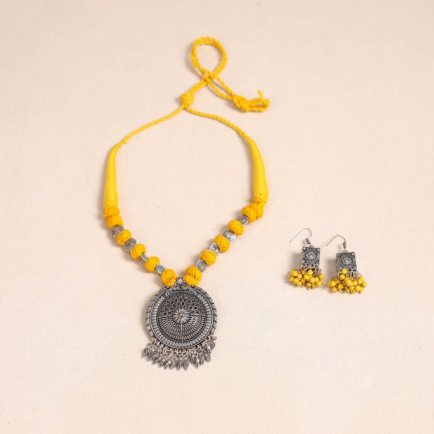 Yellow - german silver thread beads necklace set 05