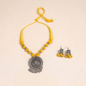 Yellow - german silver thread beads necklace set 05