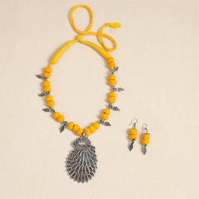 Yellow - german silver thread beads necklace set 29