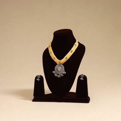 Yellow - german silver thread braided necklace set 33