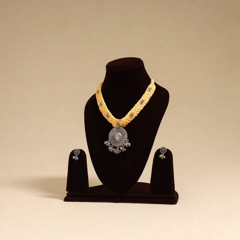 Yellow - german silver thread braided necklace set 33