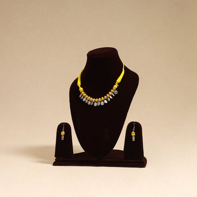 Yellow - german silver wooden beads necklace set 07