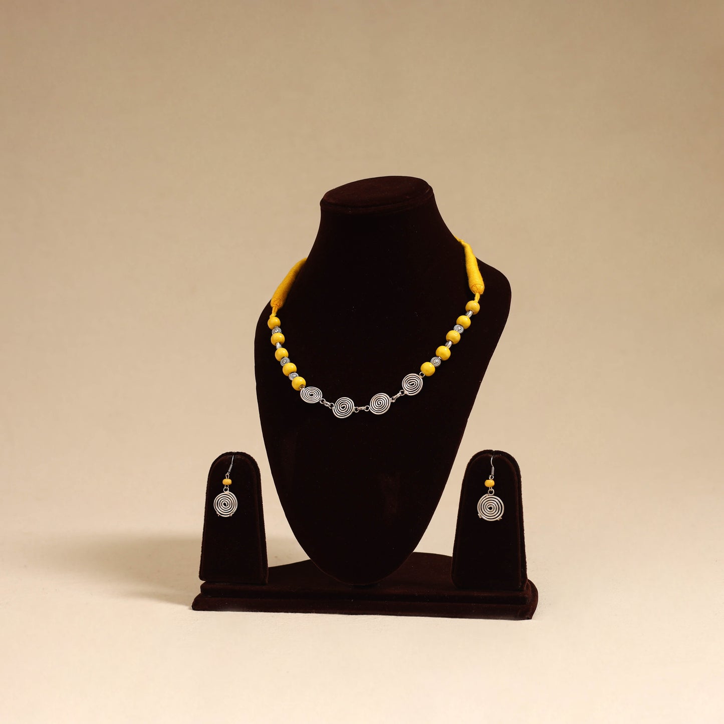 Yellow - german silver wooden beads necklace set 13