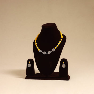 Yellow - german silver wooden beads necklace set 13