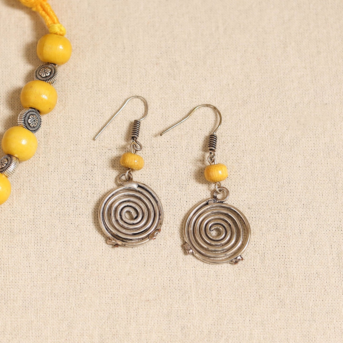 Yellow - german silver wooden beads necklace set 13