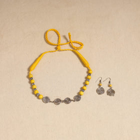 Yellow - german silver wooden beads necklace set 13