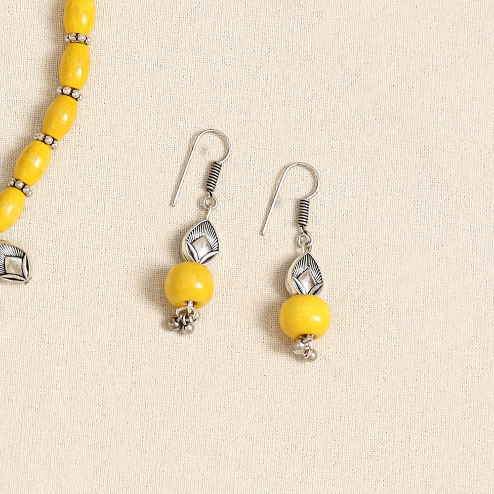 Yellow - german silver wooden beads necklace set 61