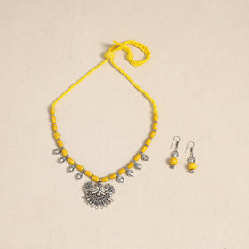 Yellow - german silver wooden beads necklace set 61