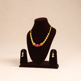 Yellow - german silver wooden beads necklace set 74