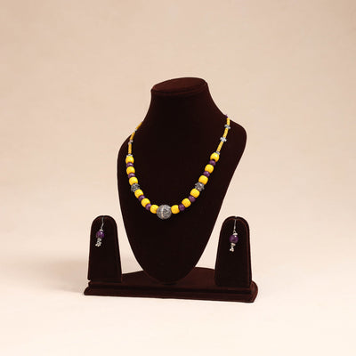 Yellow - german silver wooden beads necklace set 78