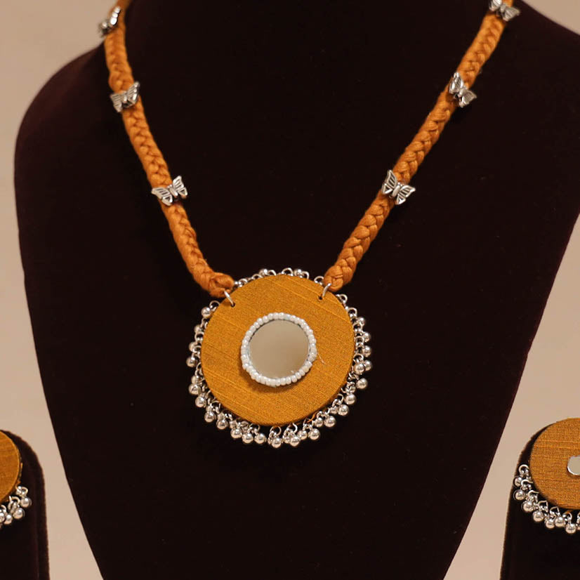 Ghungroo mirror work fabart necklace set 07 - handcrafted