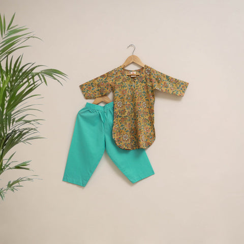 Yellow - girls floral pure cotton kurta set (2-6 years) 01