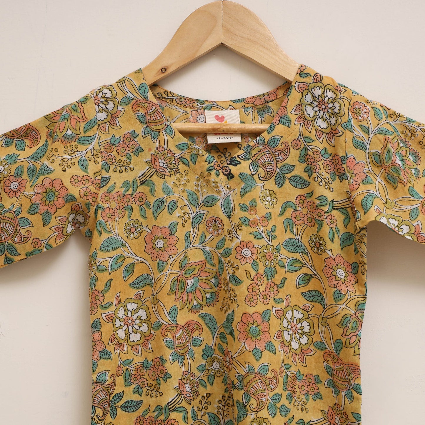 Yellow - girls floral pure cotton kurta set (2-6 years) 01