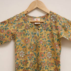 Yellow - girls floral pure cotton kurta set (2-6 years) 01