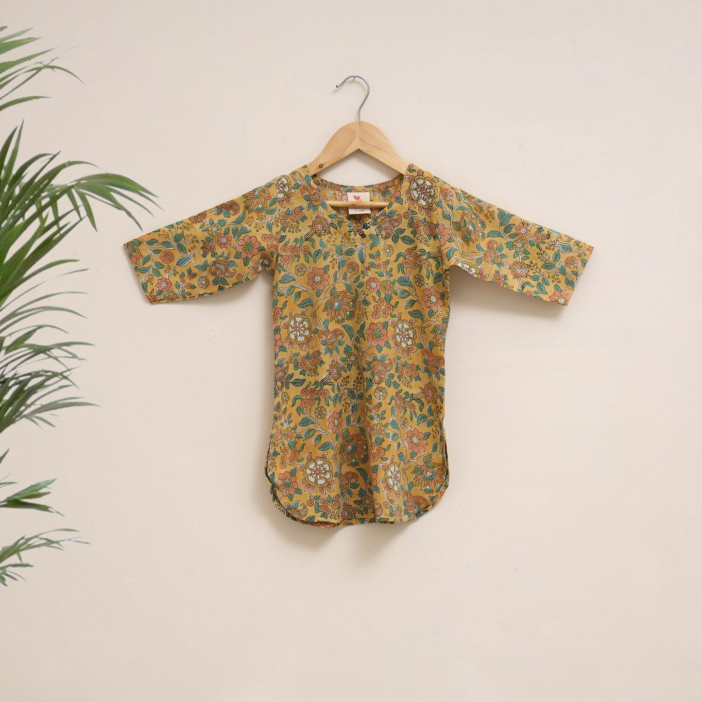 Yellow - girls floral pure cotton kurta set (2-6 years) 01