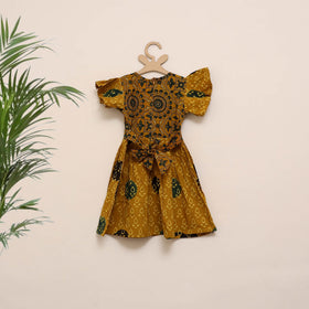 Yellow - girls pure cotton ajrakh hand block print frock