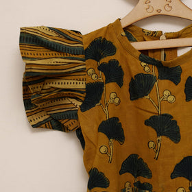 Yellow - girls pure cotton ajrakh hand block print frock