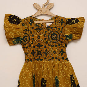 Yellow - girls pure cotton ajrakh hand block print frock