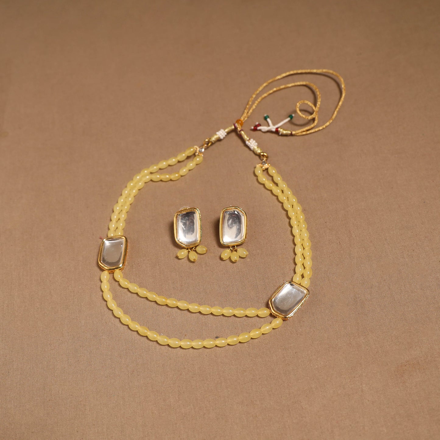 Glass beads kundan work necklace set 79 - handcrafted