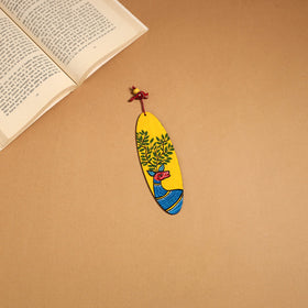 Yellow - gond handpainted wooden bookmark 17 - handcrafted