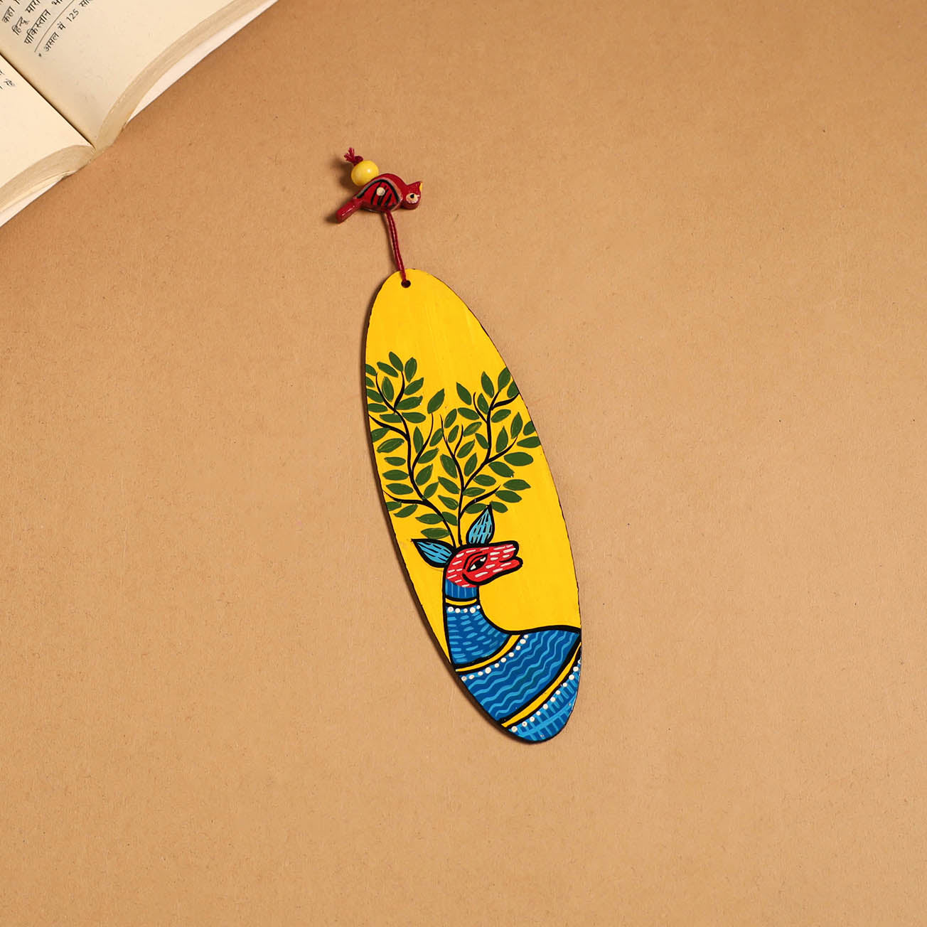 Yellow - gond handpainted wooden bookmark 17 - handcrafted