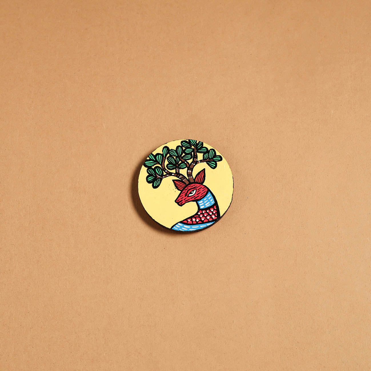 Yellow - gond handpainted wooden fridge magnet 35