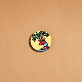 Yellow - gond handpainted wooden fridge magnet 35