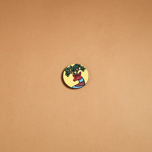 Yellow - gond handpainted wooden fridge magnet 35