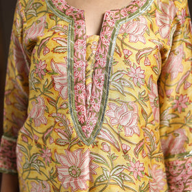 Yellow - gota work chanderi silk sanganeri kurta set (set