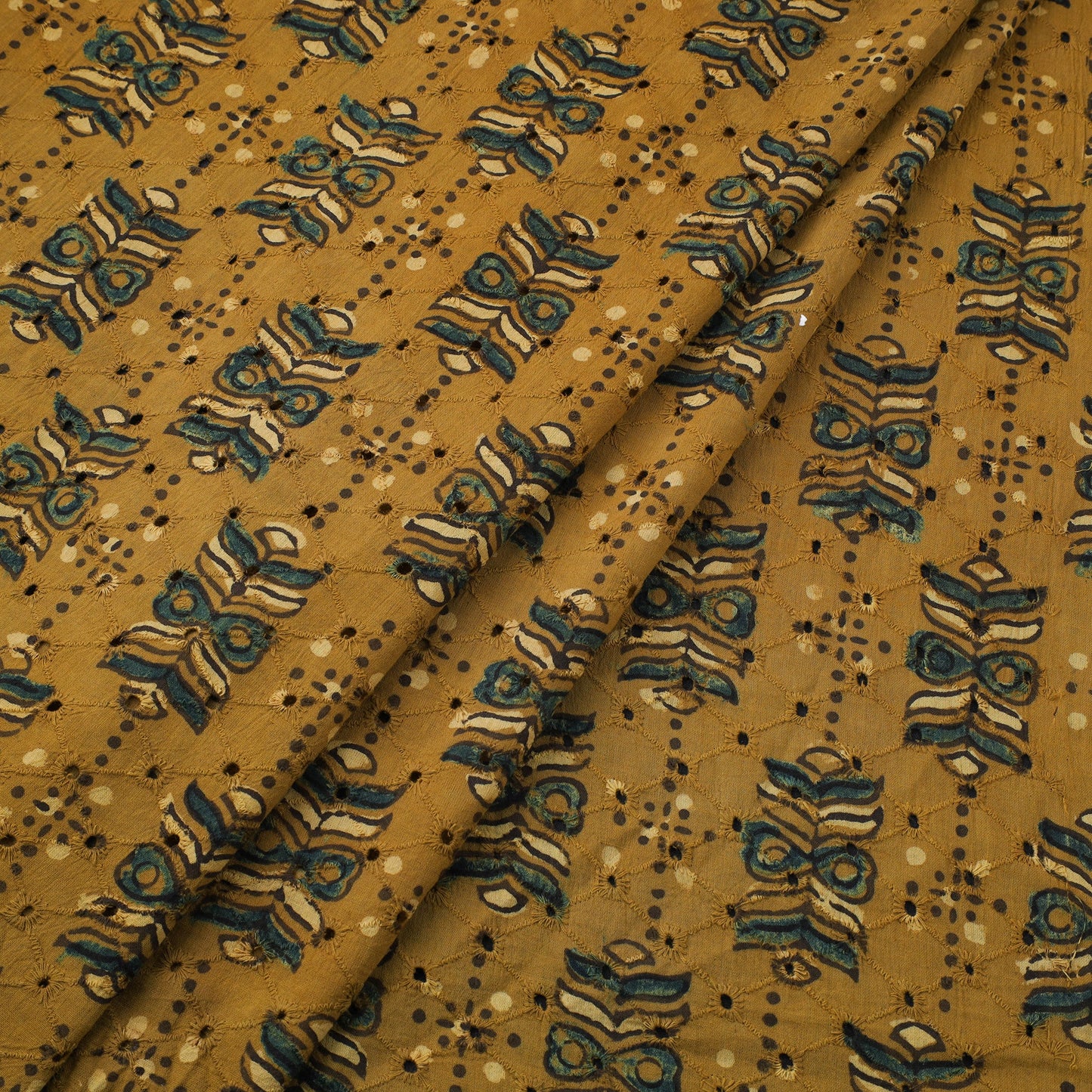 Yellow Hakoba Natural Dyed Cotton Ajrakh Print Fabric