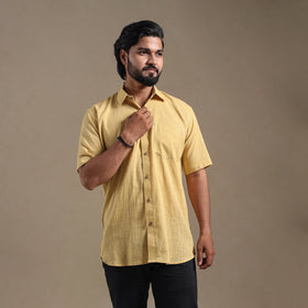 Yellow - half sleeve slub cotton men plain shirt 06