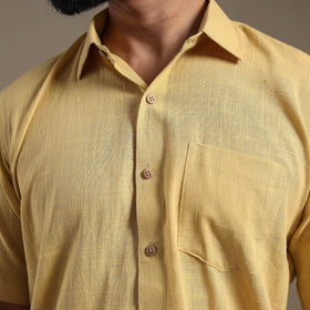 Yellow - half sleeve slub cotton men plain shirt 06