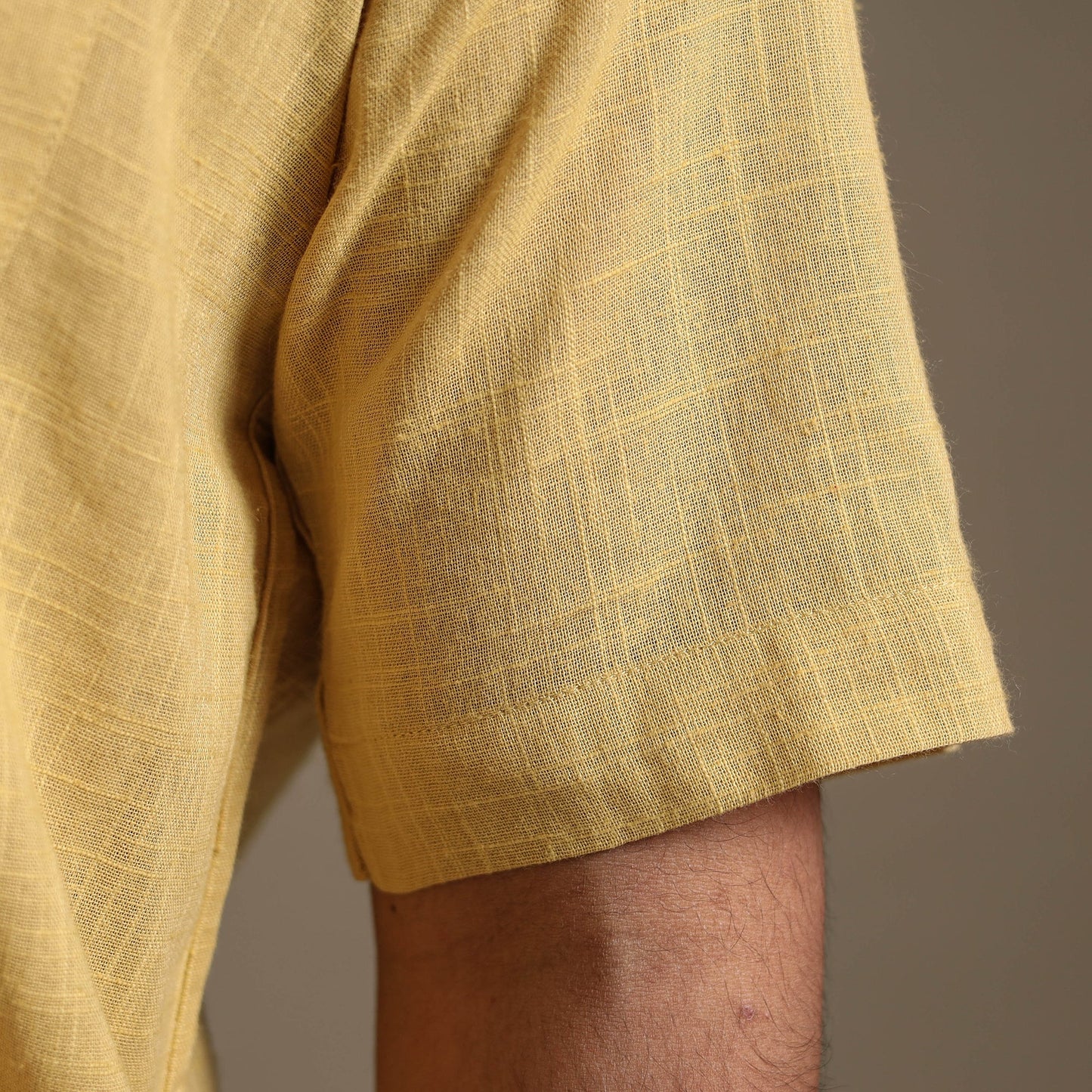 Yellow - half sleeve slub cotton men plain shirt 06