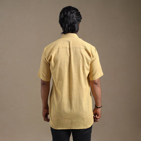 Yellow - half sleeve slub cotton men plain shirt 06